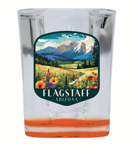 Flagstaff Arizona Design C Souvenir 2 Ounce Shot Glass Square Orange Base 4-Pack