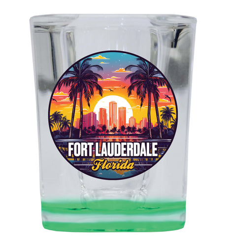 Fort Lauderdale Florida Design B Souvenir 2 Ounce Shot Glass Square Green Base Single
