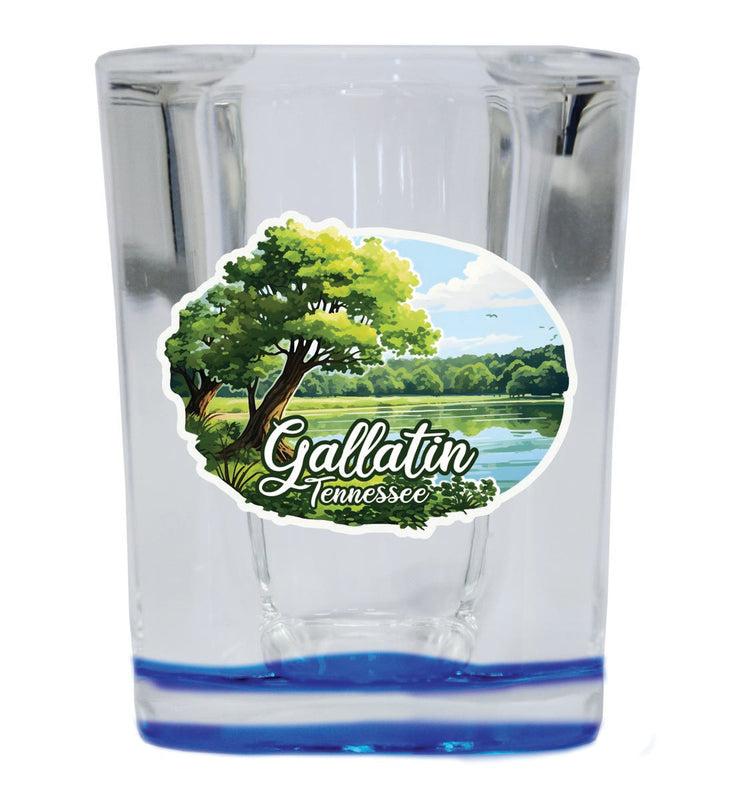 Gallatin Tennessee Souvenir 2 oz Blue Shot Glass Round or Square Blue
