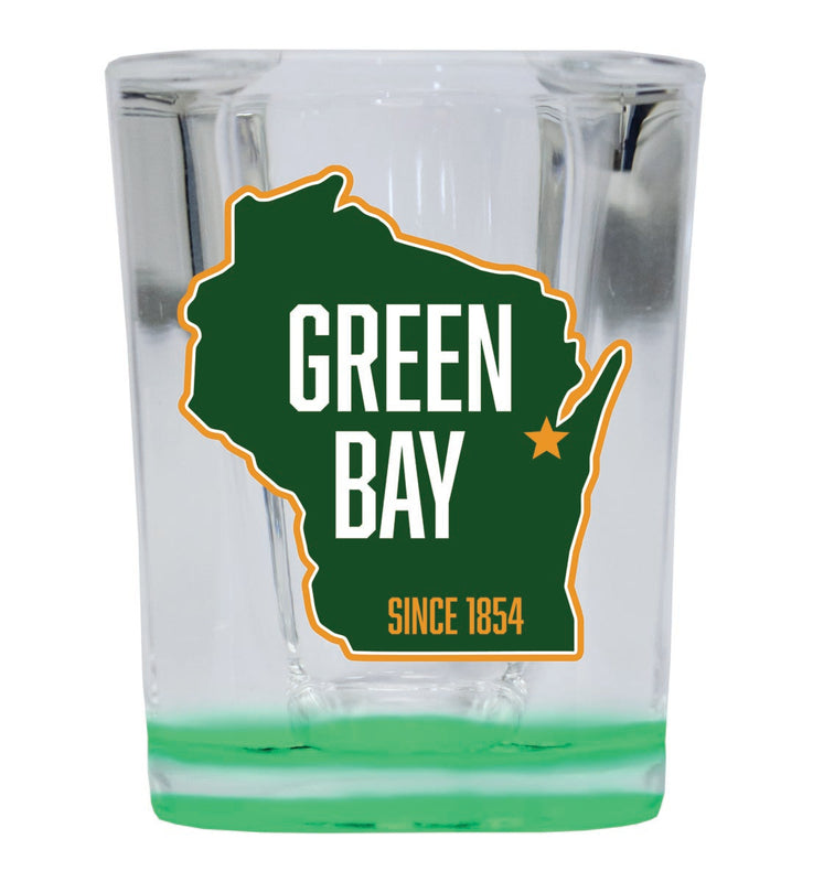 Green Bay Wisconsin Souvenir 2 oz Green Shot Glass Round or Square Green