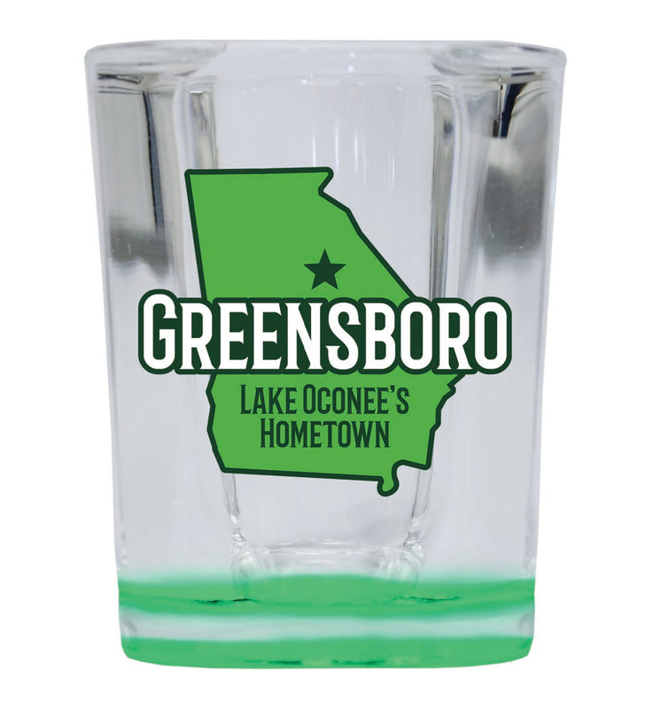 Greensboro Georgia Souvenir 2 oz Green Shot Glass Round or Square Green