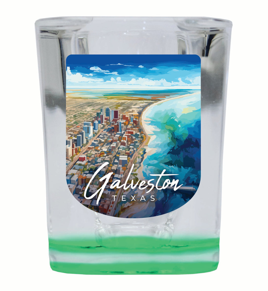 Glaveston Texas Aerial Painting Design Souvenir 2 Ounce Shot Glass Square Green Base Single