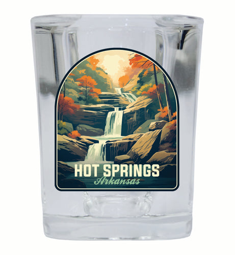 Hot Springs Arkansas Autumn Waterfall Design Souvenir 2 Ounce Shot Glass Square Single