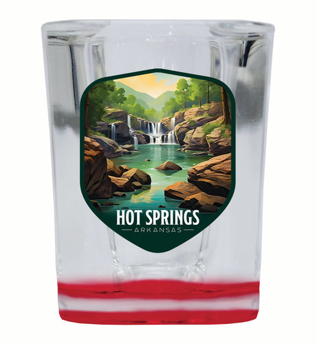 Hot Springs Arkansas Lake Springs Design Souvenir 2 Ounce Shot Glass Square Red Base Single