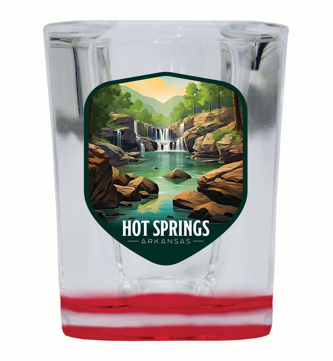 Hot Springs Arkansas Lake Springs Design Souvenir 2 Ounce Shot Glass Square Red Base Single