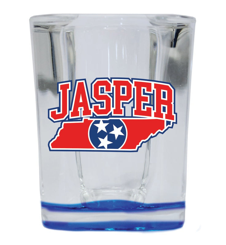 Jasper Tennessee Souvenir 2 oz Blue Shot Glass Round or Square Blue