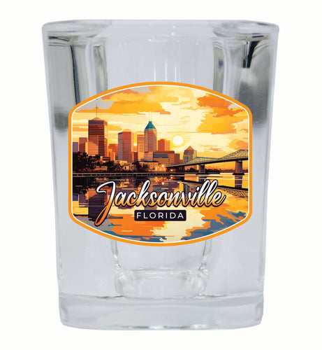 Jacksonville Florida Sunset Cityscape Design Souvenir 2 Ounce Shot Glass Square Single