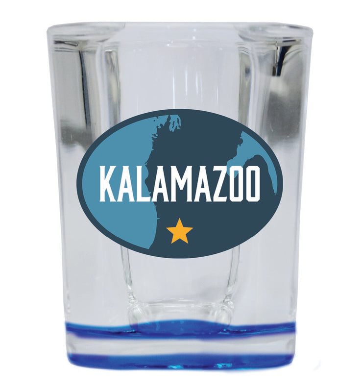 Kalamazoo Michigan Souvenir 2 oz Blue Shot Glass Round or Square Blue