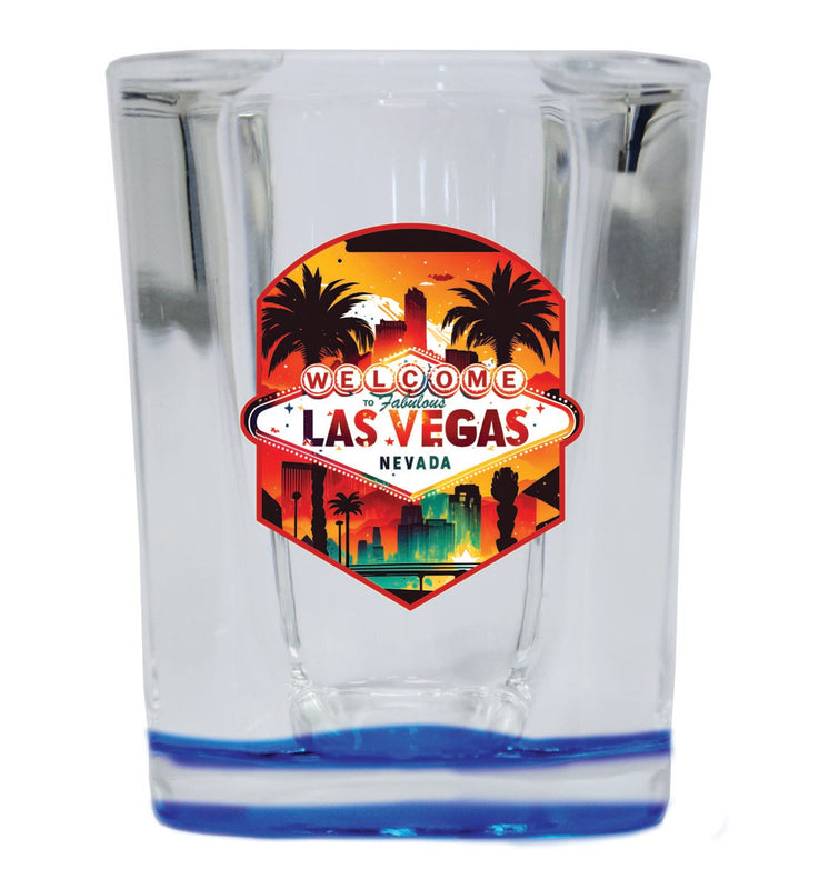 Las Vegas Nevada Souvenir 2 oz Blue Shot Glass Round or Square Blue