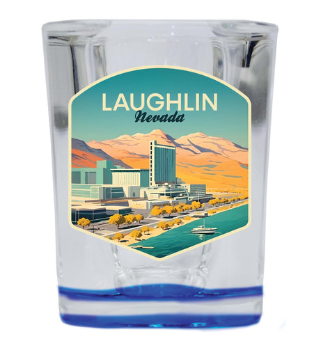 Laughlin Nevada Design A Souvenir 2 Ounce Shot Glass Square Blue Base 2-Pack