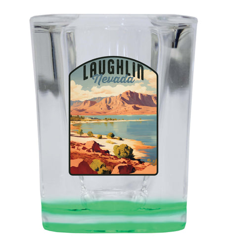 Laughlin Nevada Design B Souvenir 2 Ounce Shot Glass Square Green Base Single