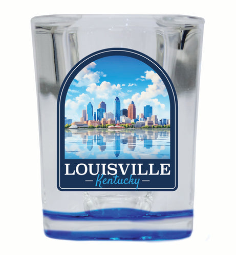 Louisville Kentucky Daytime Cityscape Design Souvenir 2 Ounce Shot Glass Square Blue Base Single