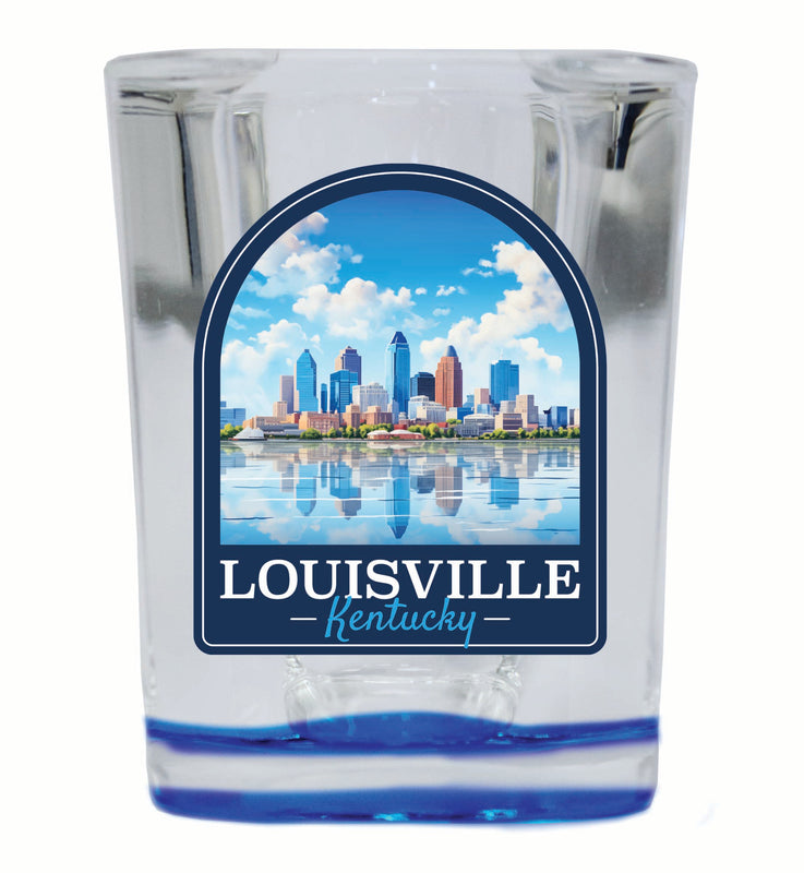 Louisville Kentucky Daytime Cityscape Design Souvenir 2 Ounce Shot Glass Square Blue Base Single