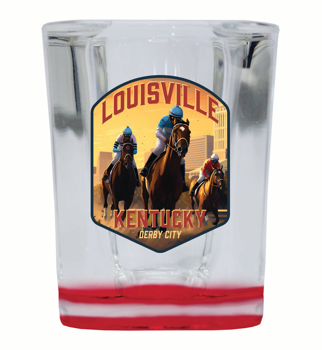 Louisville Kentucky Derby City Design Souvenir 2 Ounce Shot Glass Square Red Base 2-Pack