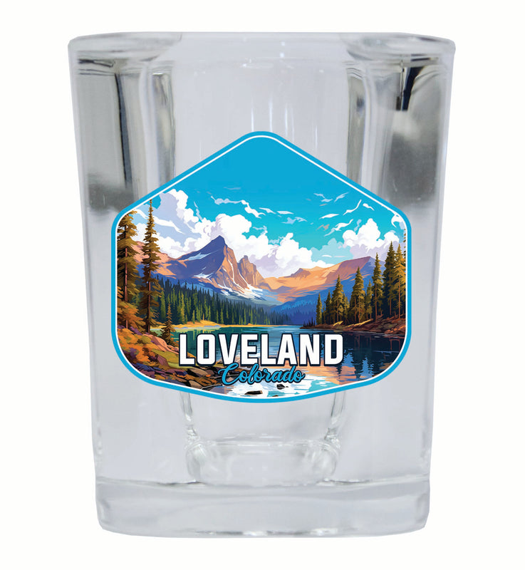Loveland Colorado Mountain Landscape Design Souvenir 2 Ounce Shot Glass Square Single