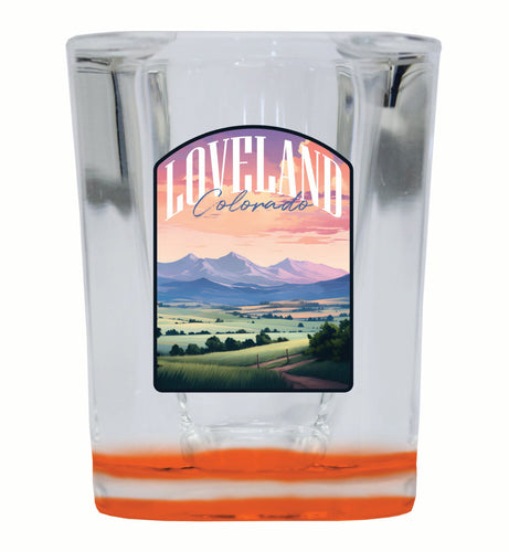 Loveland Colorado Pastel Landscape Design Souvenir 2 Ounce Shot Glass Square Orange Base 4-Pack