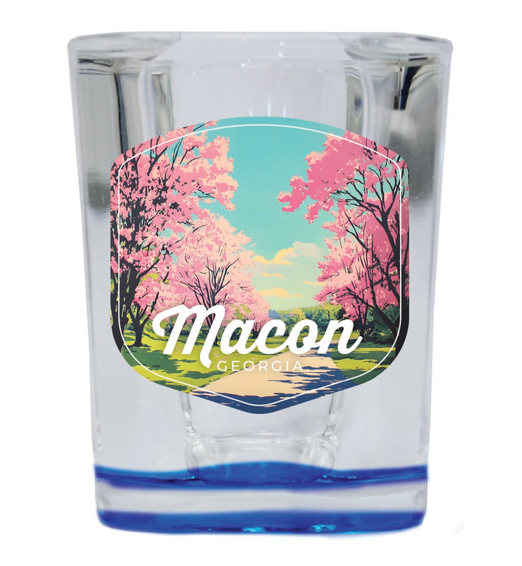 Macon Georgia Souvenir 2 oz Blue Shot Glass Round or Square Blue