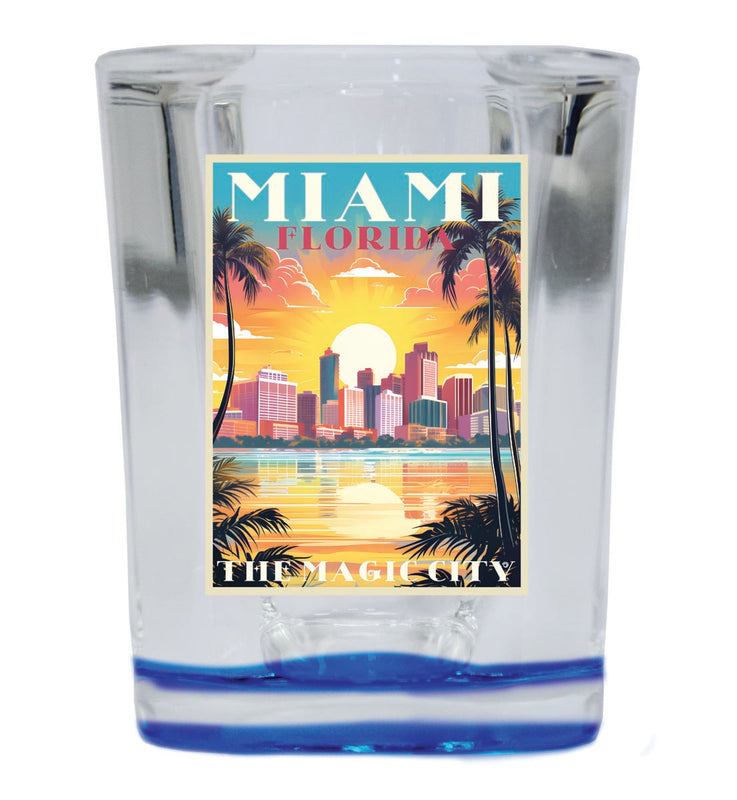 Miami Florida Souvenir 2 oz Blue Shot Glass Round or Square Blue