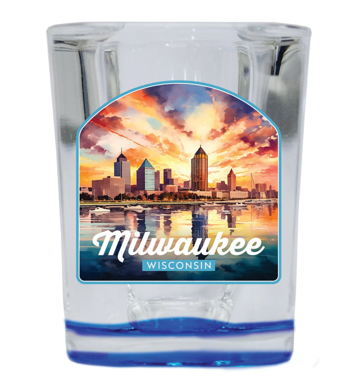 Milwaukee Wisconsin Souvenir 2 oz Blue Shot Glass Round or Square Blue