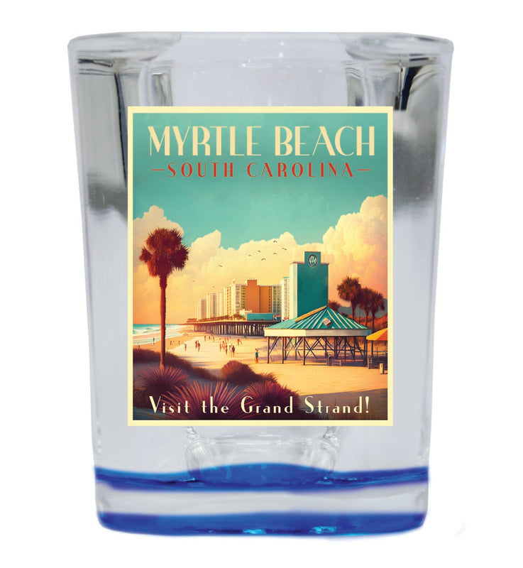 Myrtle Beach South Carolina Souvenir 2 oz Blue Shot Glass Round or Square Blue