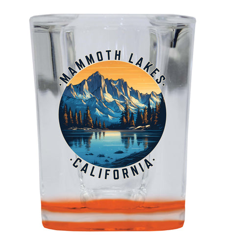 Mammoth Lakes California Design B Souvenir 2 Ounce Shot Glass Square Orange Base 4-Pack