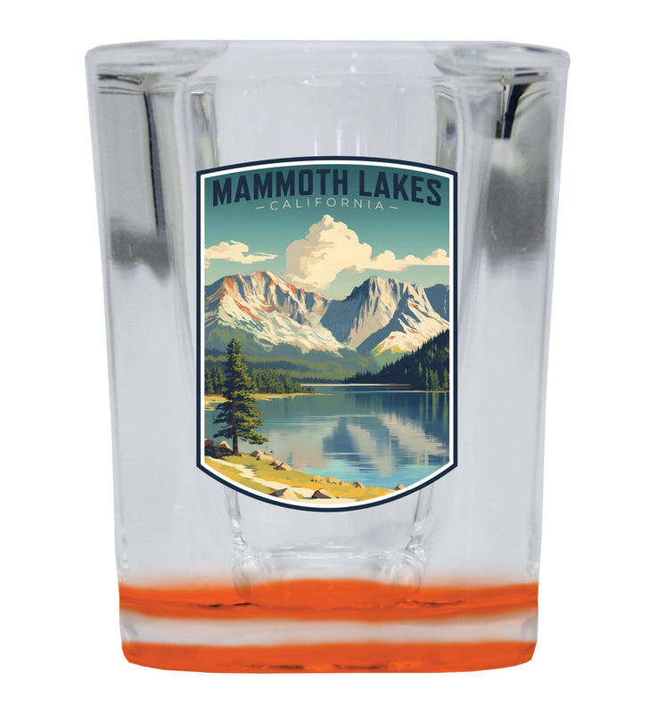 Mammoth Lakes California Design C Souvenir 2 Ounce Shot Glass Square Orange Base Single