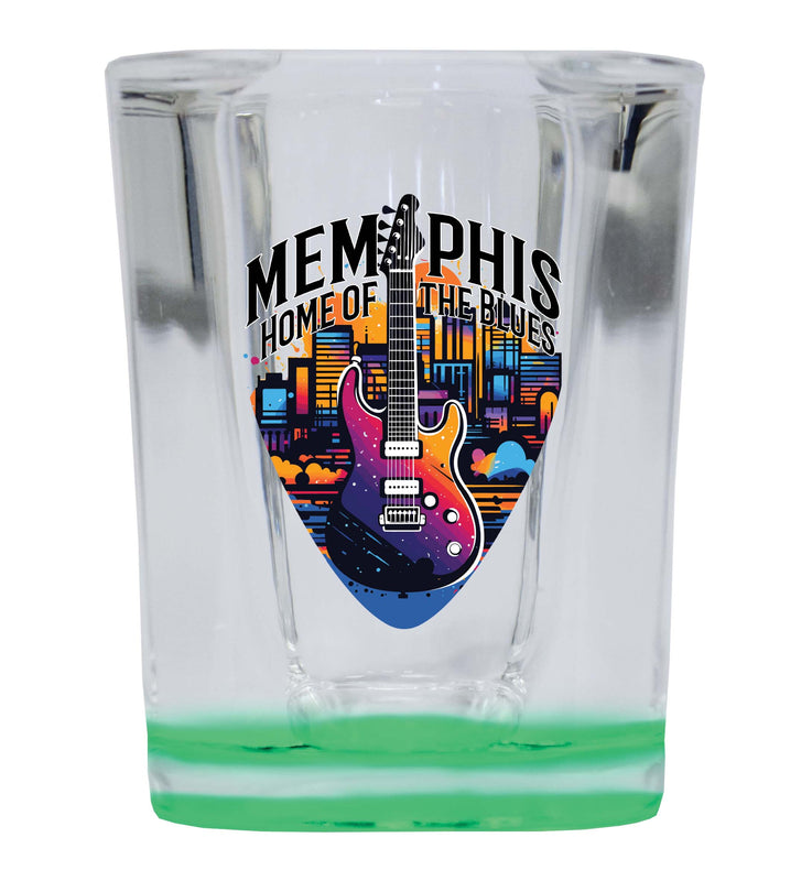 Memphis Tennessee Design B Souvenir 2 Ounce Shot Glass Square Green Base 4-Pack