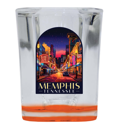 Memphis Tennessee Design C Souvenir 2 Ounce Shot Glass Square Orange Base 2-Pack