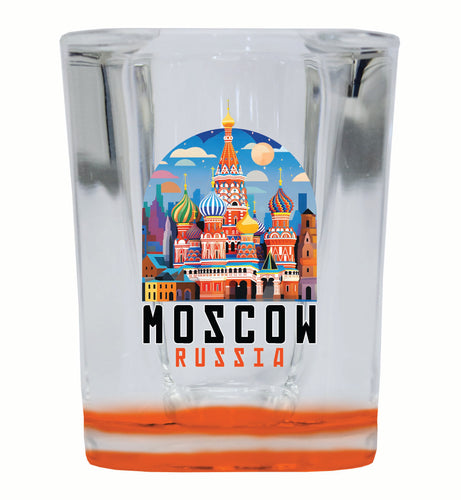 Moscow Russia Saint Basil's Cathedral Illustration Design Souvenir 2 Ounce Shot Glass Square Orange Base Single