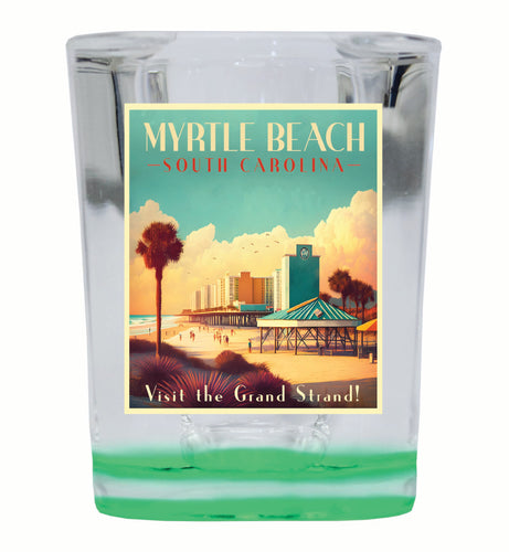 Myrtle Beach South Carolina Design A Souvenir 2 Ounce Shot Glass Square Green Base 2-Pack