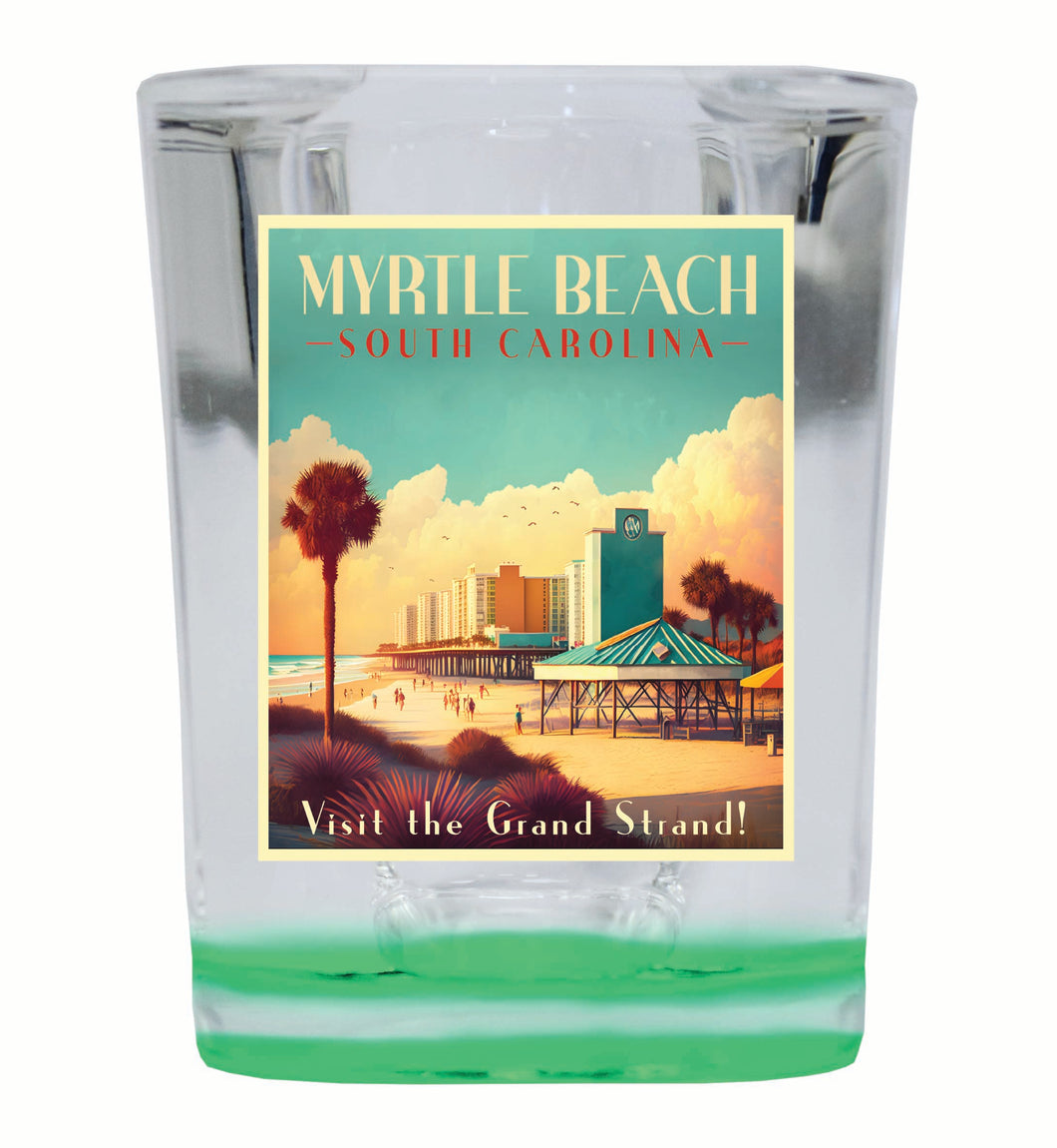Myrtle Beach South Carolina Design A Souvenir 2 Ounce Shot Glass Square Green Base 2-Pack