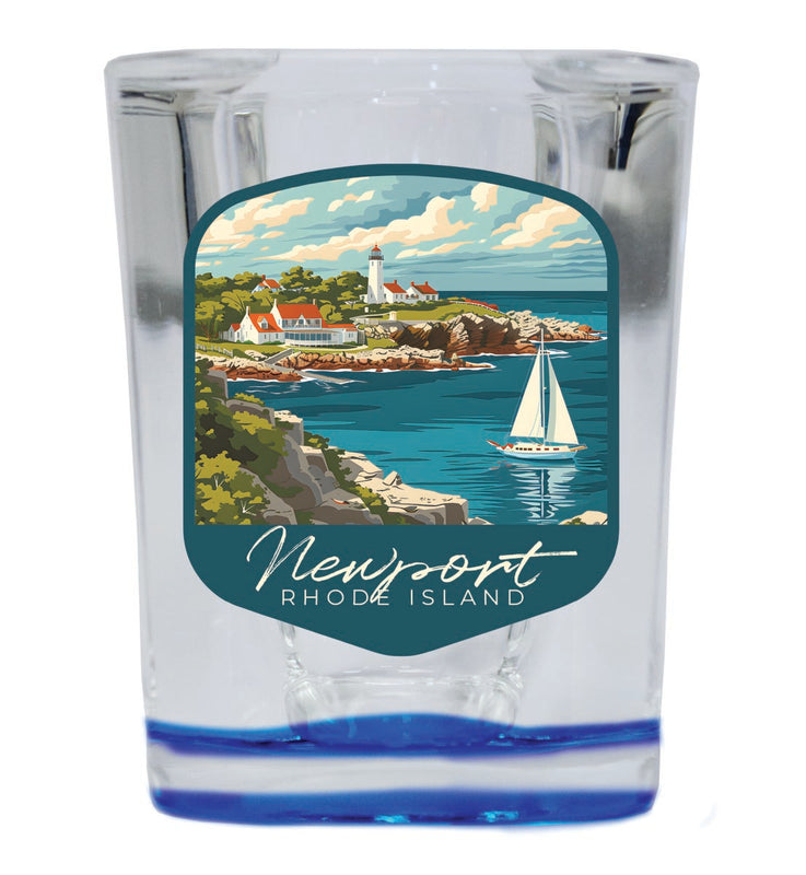 Newport Rhode Island Souvenir 2 oz Blue Shot Glass Round or Square Blue