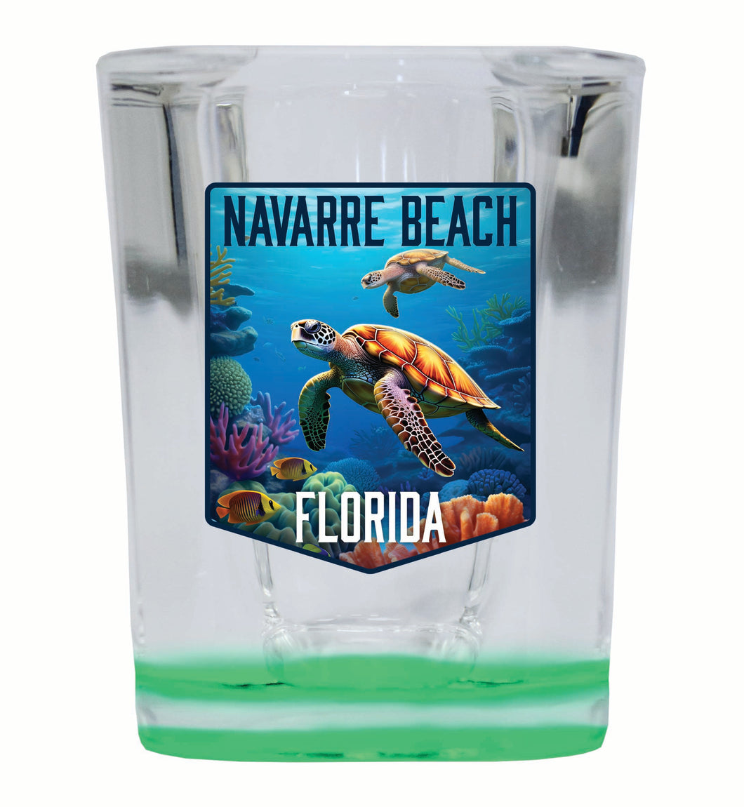 Navarre Beach Florida Underwater Turtle Design Souvenir 2 Ounce Shot Glass Square Green Base 4-Pack