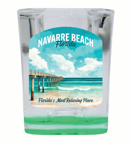 Navarre Beach Florida Pier Painting Design Souvenir 2 Ounce Shot Glass Square Green Base 2-Pack