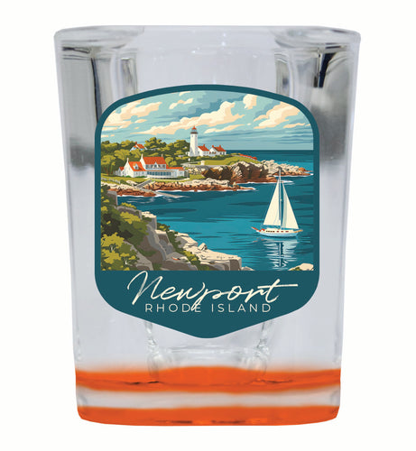 Newport Rhode Island Lighthouse on the Coast Design Souvenir 2 Ounce Shot Glass Square Orange Base 2-Pack