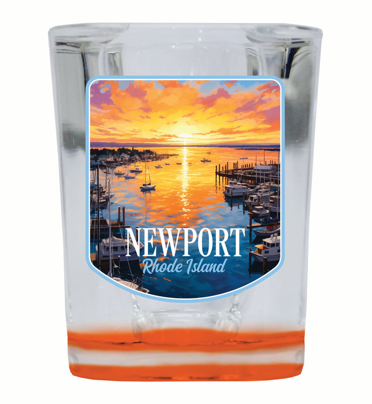 Newport Rhode Island Sunset over the Bay Design Souvenir 2 Ounce Shot Glass Square Orange Base 4-Pack