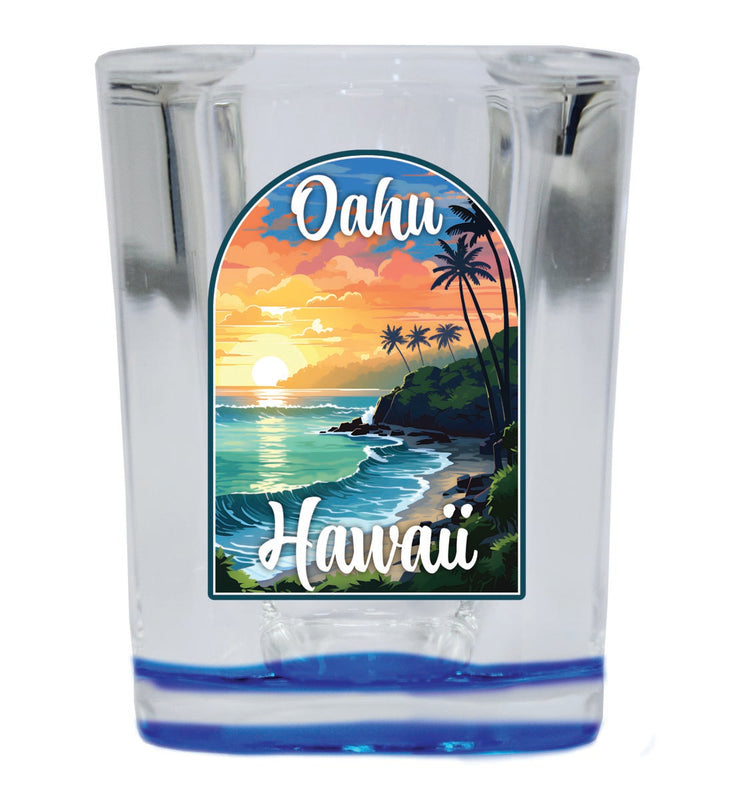 Oahu Hawaii Souvenir 2 oz Blue Shot Glass Round or Square Blue