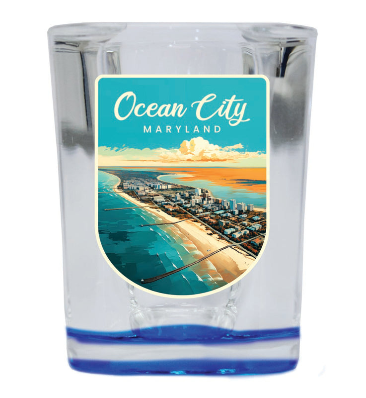 Ocean City Maryland Souvenir 2 oz Blue Shot Glass Round or Square Blue