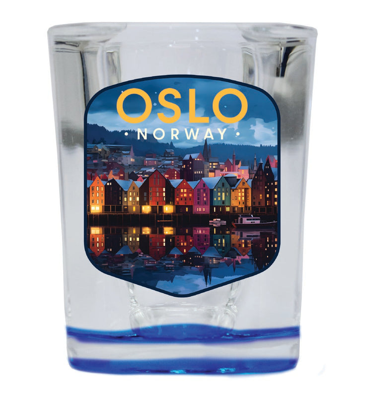 Oslo Norway Souvenir 2 oz Blue Shot Glass Round or Square Blue