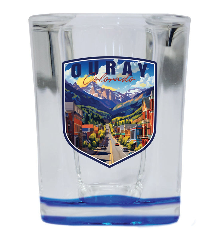 Ouray Colorado Souvenir 2 oz Blue Shot Glass Round or Square Blue