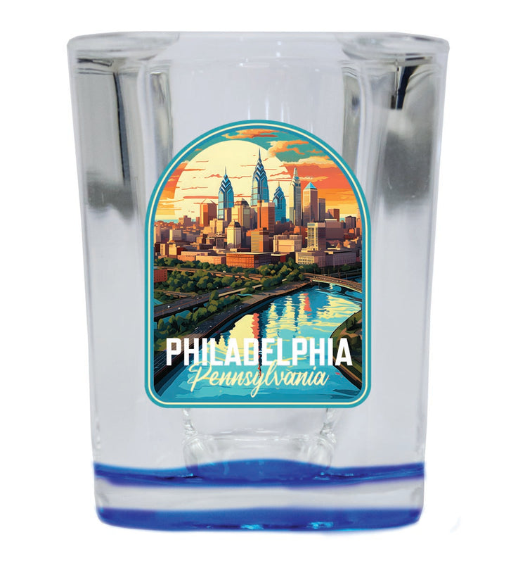 Philadelphia Pennsylvania Souvenir 2 oz Blue Shot Glass Round or Square Blue