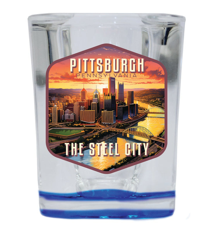 Pittsburgh Pennsylvania Souvenir 2 oz Blue Shot Glass Round or Square Blue