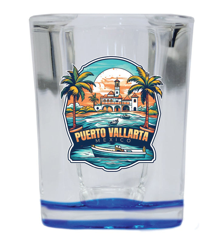 Puerto Vallarta Mexico Souvenir 2 oz Blue Shot Glass Round or Square Blue