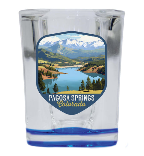 Pagosa Springs Colorado Design B Souvenir 2 Ounce Shot Glass Square Blue Base 2-Pack