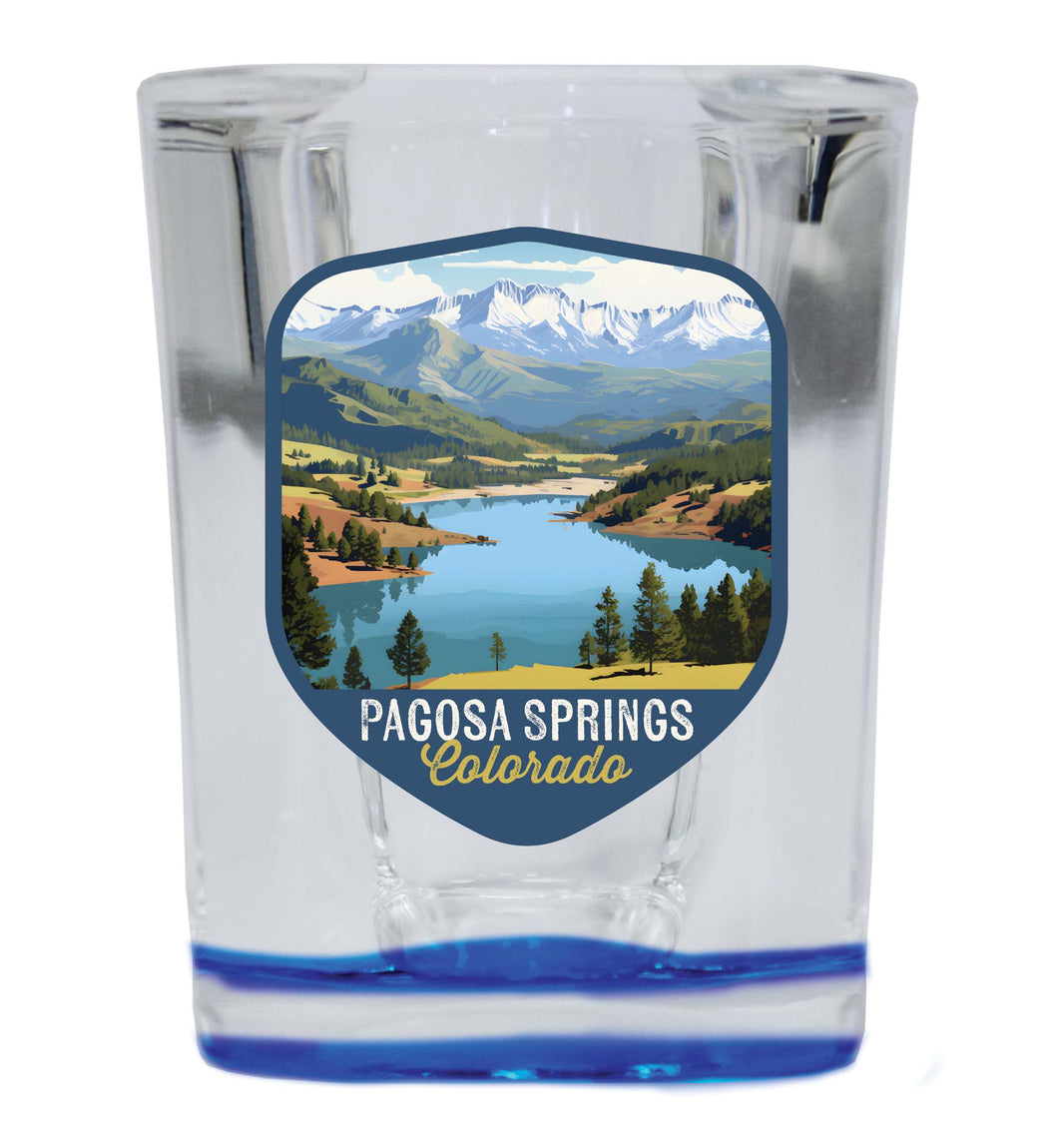 Pagosa Springs Colorado Design B Souvenir 2 Ounce Shot Glass Square Blue Base 2-Pack