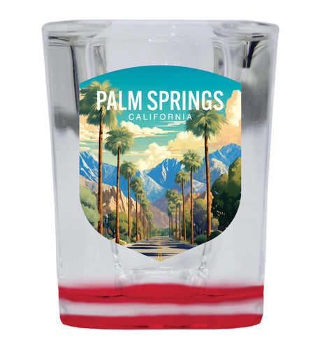 Palm Springs California Design A Souvenir 2 Ounce Shot Glass Square Red Base 4-Pack