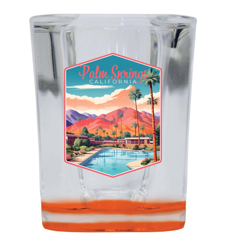 Palm Springs California Design B Souvenir 2 Ounce Shot Glass Square Orange Base 4-Pack