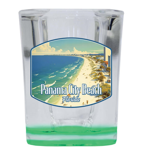 Panama City Beach Florida Design A Souvenir 2 Ounce Shot Glass Square Green Base 2-Pack