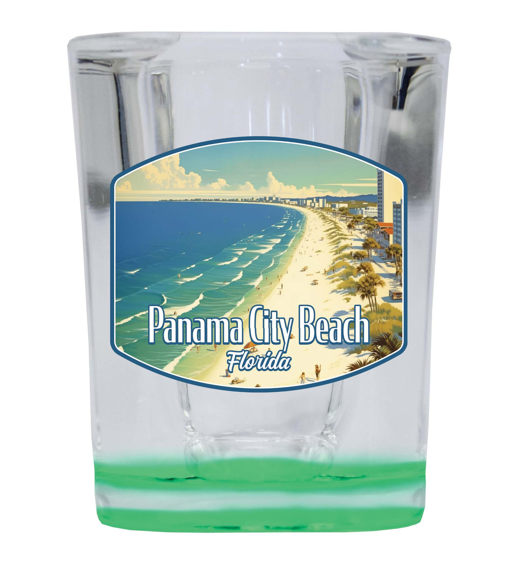 Panama City Beach Florida Design A Souvenir 2 Ounce Shot Glass Square Green Base 2-Pack