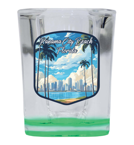 Panama City Beach Florida Design B Souvenir 2 Ounce Shot Glass Square Green Base 2-Pack